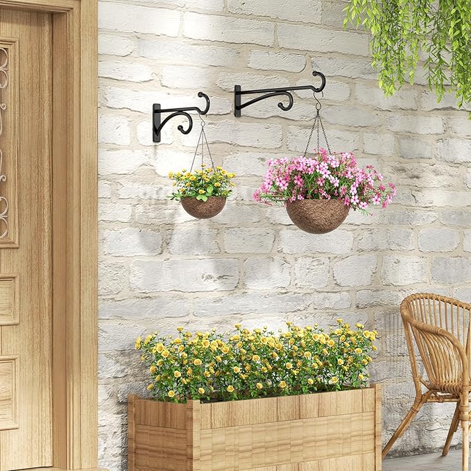 15" Plant Hooks for Hanging Baskets - Heavy Duty Metal Plant Hangers for Indoor & Outdoor Use, Wall Mount Brackets for Hanging Plants, Planters, Bird Feeders, Wind Chimes, Bird Houses - Black, 2 Pack