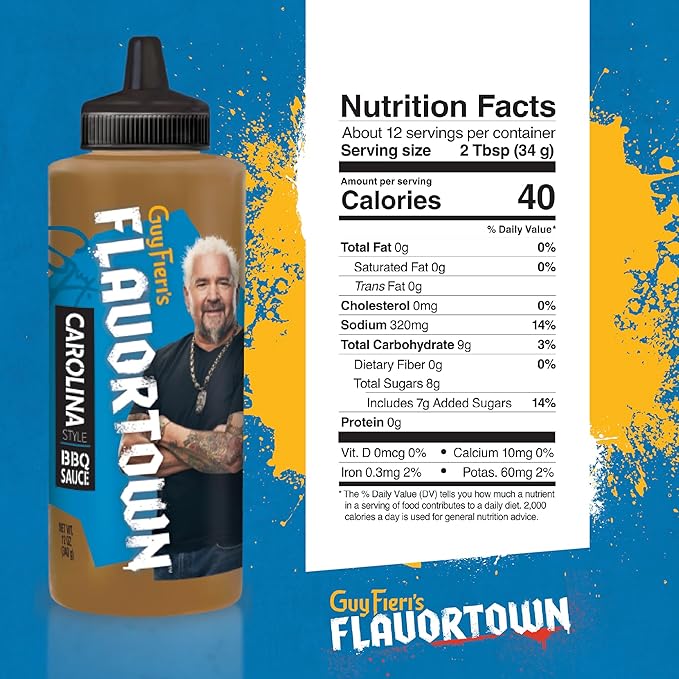 Guy Fieri’s Flavortown BBQ Sauce Variety Pack - Mop Sauce, Carolina BBQ Sauce - Barbecue Sauce Set, Moppin Sauce, Sweet & Tangy, Mustard BBQ Sauce, Beef Brisket Marinade - 12 Oz Each (Pack of 2)