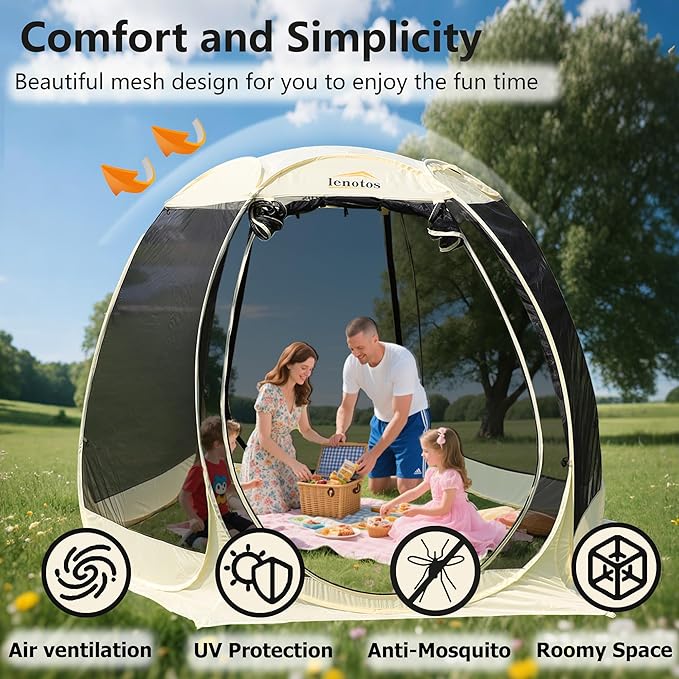 Pop Up Screen House, 10'x10' Outdoor Screen Tent for Camping, Screened Gazebo with Mosquito Netting, Carry Bag