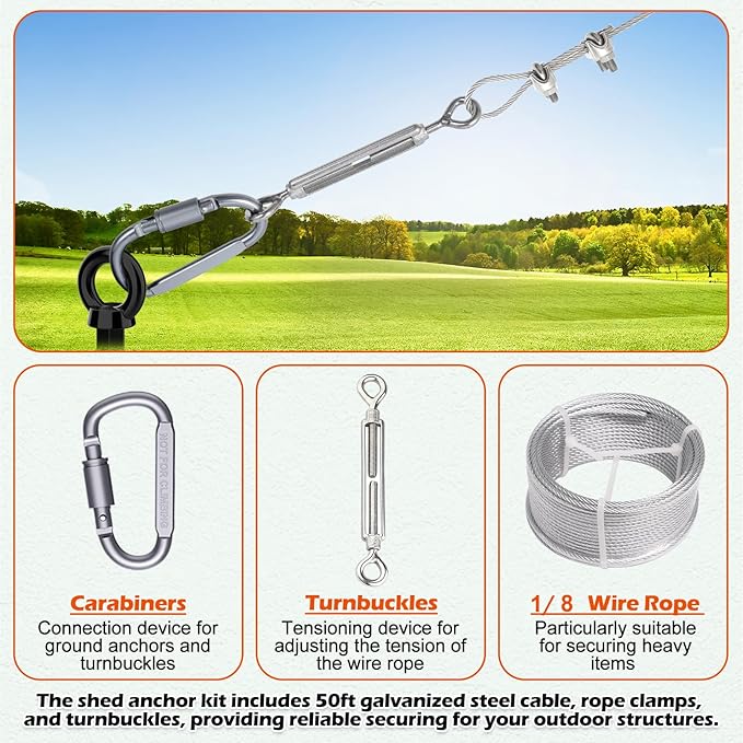 4 Pack 18" Fully Welded Ground Anchors Shed Anchor Kit with 1/8" Galvanized Cable, Heavy Duty Earth Anchors High Wind Screw in for Trampoline Swingset Tent Greenhouses (Black)