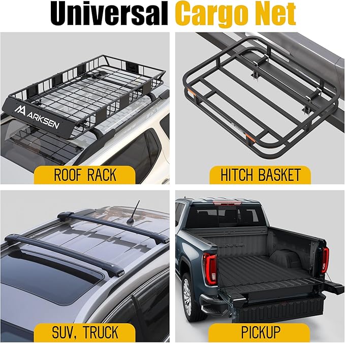 ARKSEN 31.5" x 26" Tangle-Free Nylon Cargo Net(4.7" x 4.7" Mesh), Universal Bungee Net for Pickup, Trucks, SUV, Roof Racks, and Travel Luggage Racks