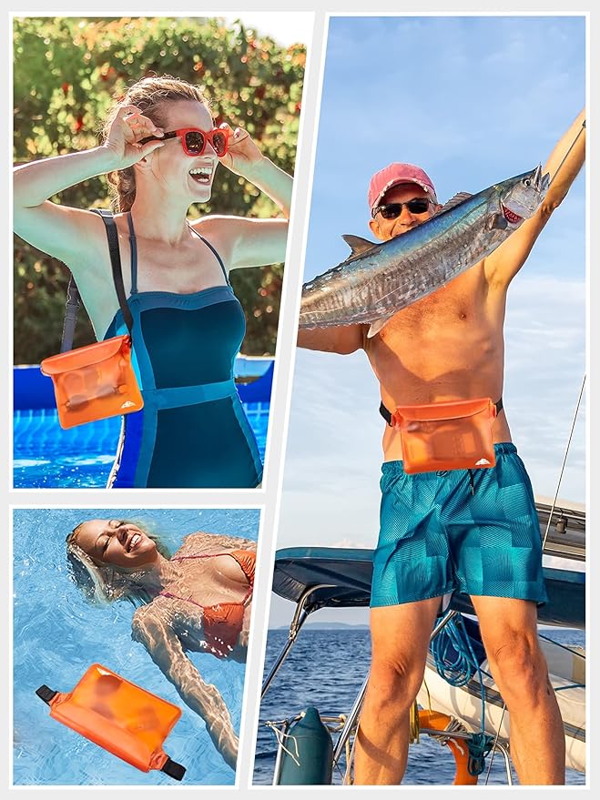 HEETA Waterproof Fanny Pack, Waterproof Pouch Dry Bag 2/3/4 Pack for Phone Passport Purse, Adjustable Waist Strap for Swimming Kayaking Boating Paddle Board Accessories Cruise Beach Camping Essentials
