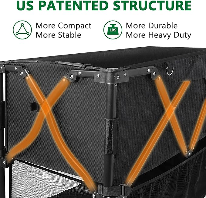 Double Decker Wagon 600lb Capacity & 400L Collapsible Sports Wagon with Big Wheels 54" Extended Utility Folding Cart for Camping Fishing & Outdoor Use