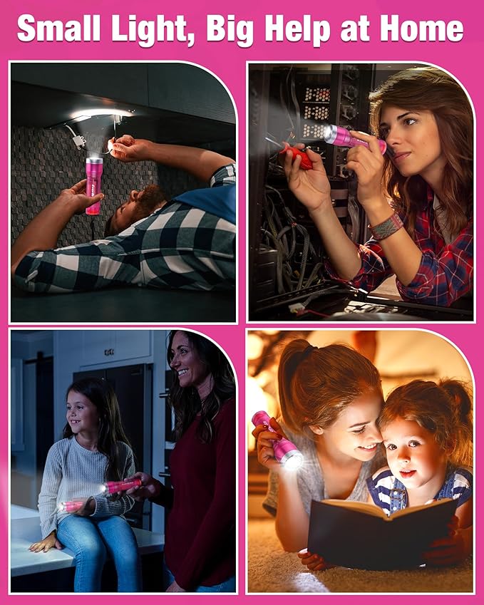 EverBrite Mini Flashlight, LED Flash Light with 3 Modes, 3 AAA Batteries Included, Water-Resistant Small Flashlight for Emergencies and Camping, Pink, 1 Pack