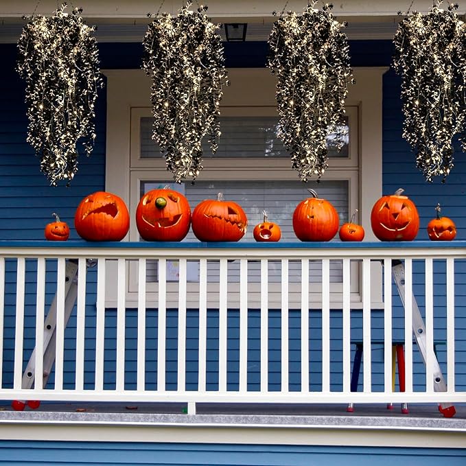 Black Hanging Fake Plants Fake Vines Artificial Plants Faux Hanging Plant with Lights, Artificial Hanging Plants for Indoor Outdoor Wedding Halloween Party Fall Wall Room Door Decor(Black White)