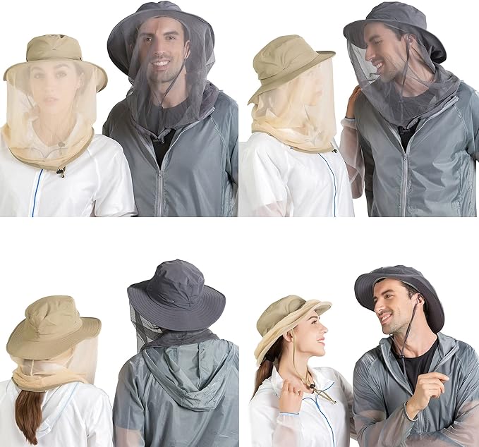 Fishing Hat Sun Protection Hat Mosquito Head Net for Outdoors Bucket Hat with Hidden Net Mesh