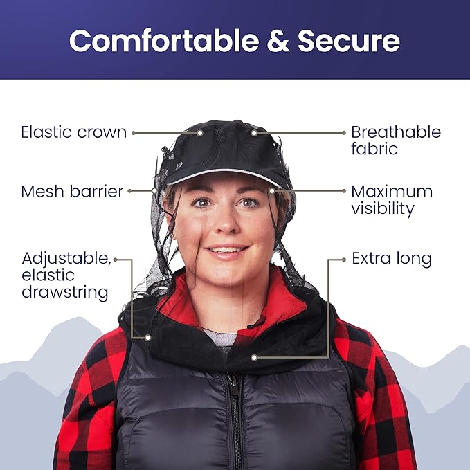 EVEN NATURALS Premium Mosquito Head Net - Ultra Large and Long, Extra Fine Holes, Mesh (39 * 26 * 25 inch)