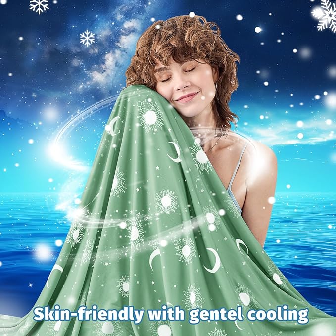 inhand Cooling Blanket Queen Size (90"x90") - Cooled Blankets for Hot Sleepers Lightweight Breathable Summer Blanket for Sleeping Night Sweats to Keep Cool in The Heat -Fruit Green