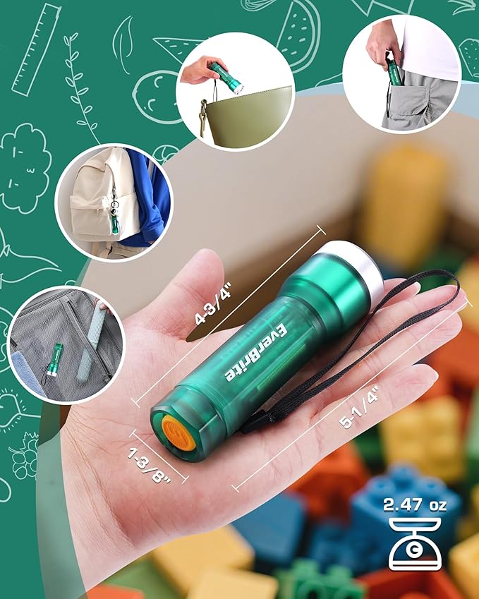 EverBrite Mini Flashlight, LED Flash Light with 3 Modes, 3 AAA Batteries Included, Water-Resistant Small Flashlight for Emergencies and Camping, Green, 1 Pack