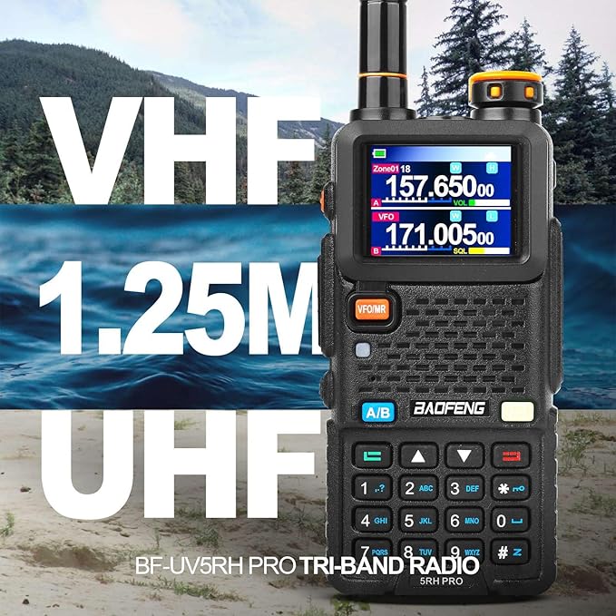 BAOFENG 5RH PRO GPS 10W Tri Band Ham Radio Long Range Handheld Two Way Radio,640CH,NOAA Weather Receiver,Walkie Talkies with Earpiece,USB-C Rechargeable 2500mAh Battery,Upgrade of baofeng 5RM,2 Pack