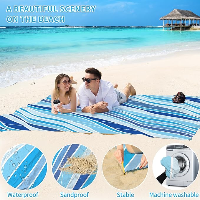 BYDOLL Beach Blanket Waterproof Sandproof 78''×81'' Suits1-4 Adults Compact Lightweight Oversized Sand-Free Blanket Large Picnic Mat for Beach Travel Camping Hiking