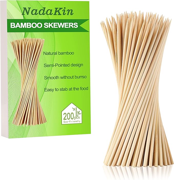 200 PCS Bamboo Skewers, 12 Inch Wooden Skewer for Appetizers, Fruit, Kebabs, Grilling Barbecue, Mini Burger, Sausage, Cocktail Picks for Drinks, Long Toothpicks, Food Sticks Natural, Kitchen Gadget