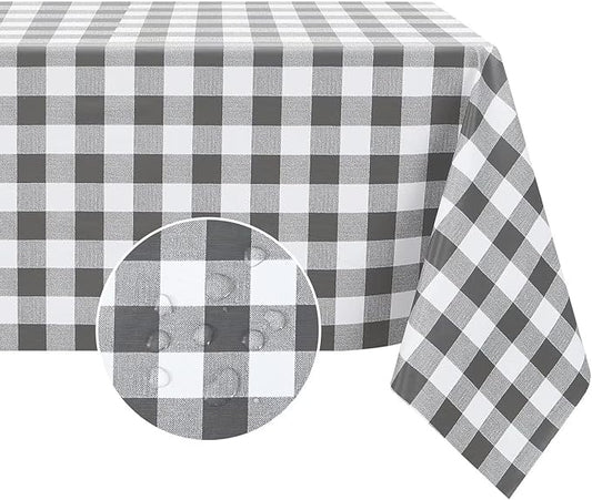 Romanstile Square Vinyl PVC Tablecloth, 100% Waterproof Buffalo Plaid Plastic Table Cloth, Oil Proof Heavy Duty Wipeable Table Covers for Dining/Camping/Picnic/Outdoor - 54 x 54, Grey and White