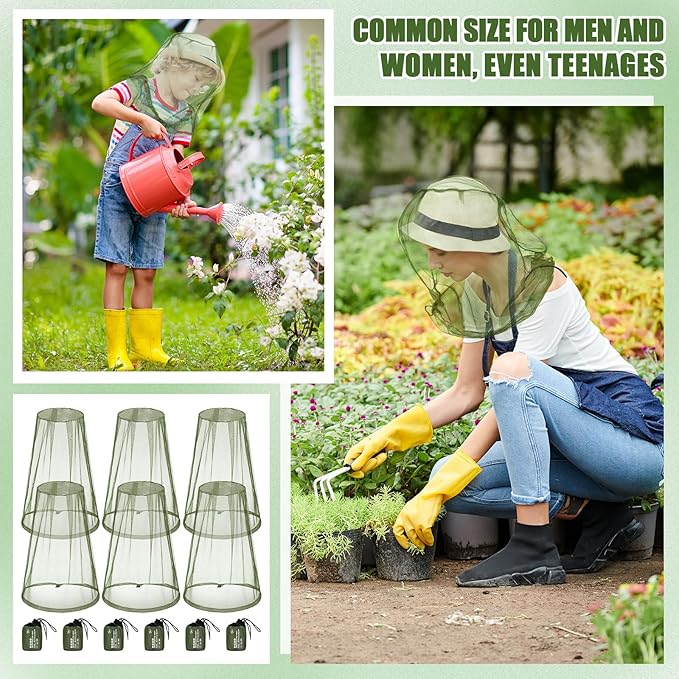 HESTYA 4 Pack Mosquito Head Net Face Mesh Protecting Net for Outdoor Hiking Camping Climbing Mosquito Fly Insects Preventing(Army Green)