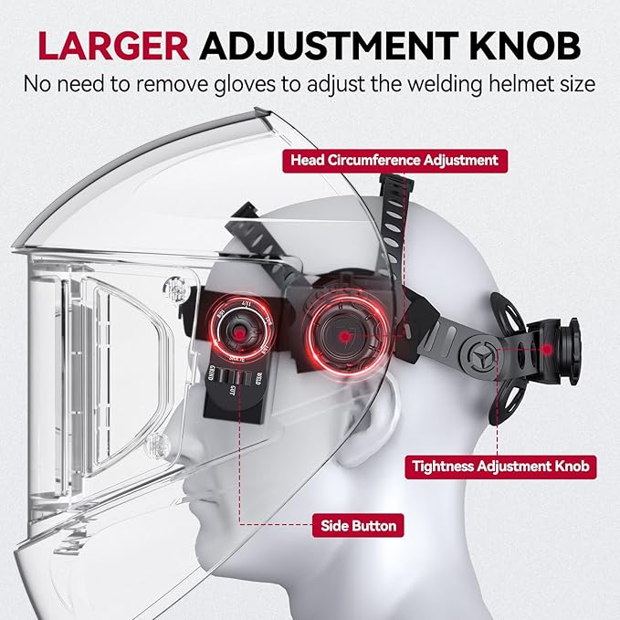ARCCAPTAIN Super Large Viewing Welding Helmet with Side View, True Color 1/1/1/1 Solar Power Auto Darkening Welding Hood with 4 Arc Sensor, Wide Shade 4/5-9/9-13 for TIG MIG ARC Cut, Skeleton