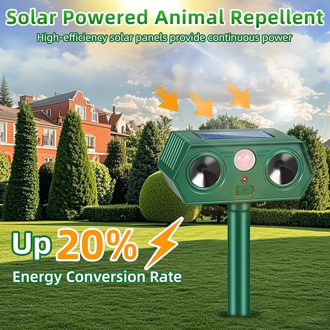 2 Pack Solar Ultrasonic Animal Repellent Outdoor,Deer Repellent Devices Motion Detection,Cat Squirrel Rabbit Repellent for Garden Yard,Waterproof Animal Repeller for Skunk Dog Racoon Rodent