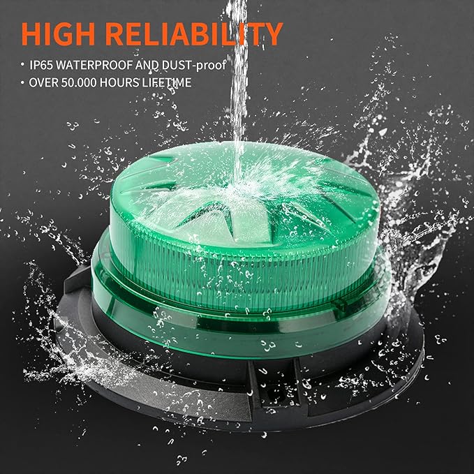 Green Led Emergency Strobe Beacon Lights with Magnetic Mount and 8 Flash Models Warning Safety Flashing Rooftop Signal Lamps for Vehicles Forklift Truck Tractor Golf (24-LED 12V-24V)