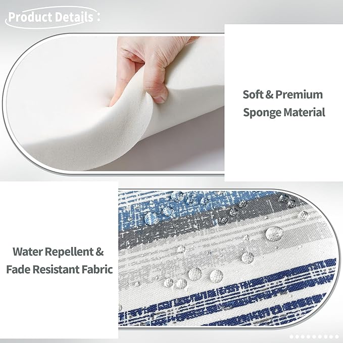 Indoor/Outdoor Chair Cushions 16x17 Inch, Patio Chair Cushions with Ties, All Weather Seat Cushions for Patio Furniture Home Garden Chair Use, Set of 2, Stripe Layered Blue