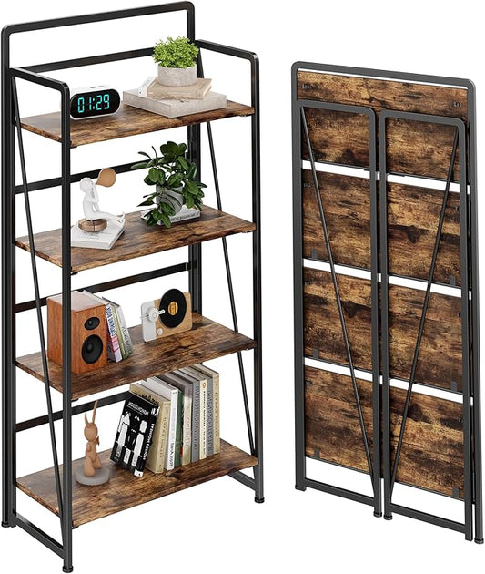 BHG No Assembly Folding Bookshelf for Living Room,Collapsible Book Shelf for Home Office, Portable Bookcase Storage Organizer Rack Shelves