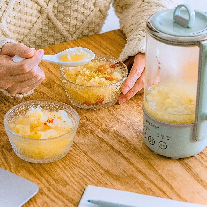 BUYDEEM K313 Travel Electric Kettle, Mini Healthy-Care Beverage Kettle, Tea Maker with Heat Resistant DURAN® Glass & Durable Pro 18/10 Pro Stainless Steel, 0.6L, Cozy Greenish