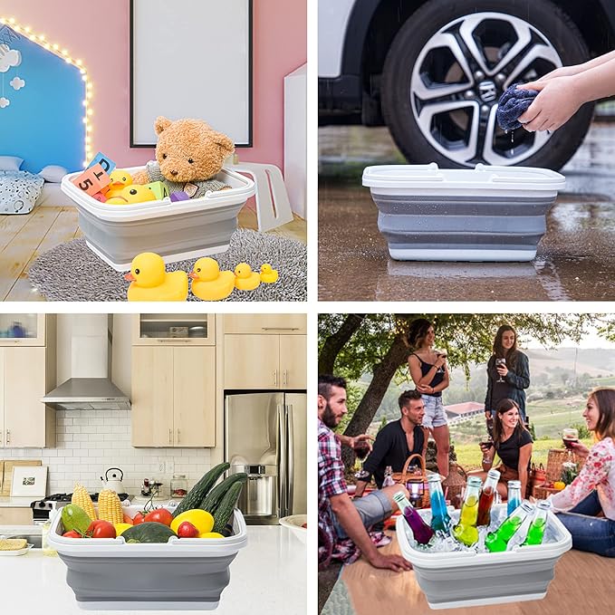 AUTODECO Collapsible Sink with Handle Towel, 2.37 Gal / 9L Foldable Wash Basin for Washing Dishes, Camping, Hiking and Home