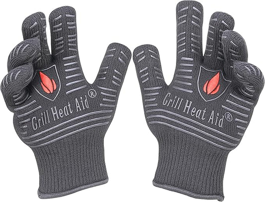 GRILL HEAT AID BBQ Grill Gloves Heat Proof for Grilling – Fireproof 1472°F Heat-Resistant Grill Mitts for Outdoor Barbecue and Smoker, Campfire, Fire Pit, Oven Glove with Fingers for Baking Pizza