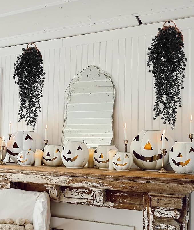 Black Hanging Flowers Faux Hanging Plants Black Artificial Hanging Plant Fake Greenery Faux UV Resistant Hanging Vines Plant for Indoor Outdoor Wedding Halloween Party Fall Wall Room Door Decor