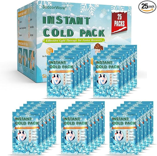 25 Packs Instant Cold Pack for Large Size (5.9" x 8.6") - Disposable First Aid Ice Packs for Injuries - Cold Compress for Pain Relief, Swelling, Inflammation, Toothache, Athletes & Outdoor Activities