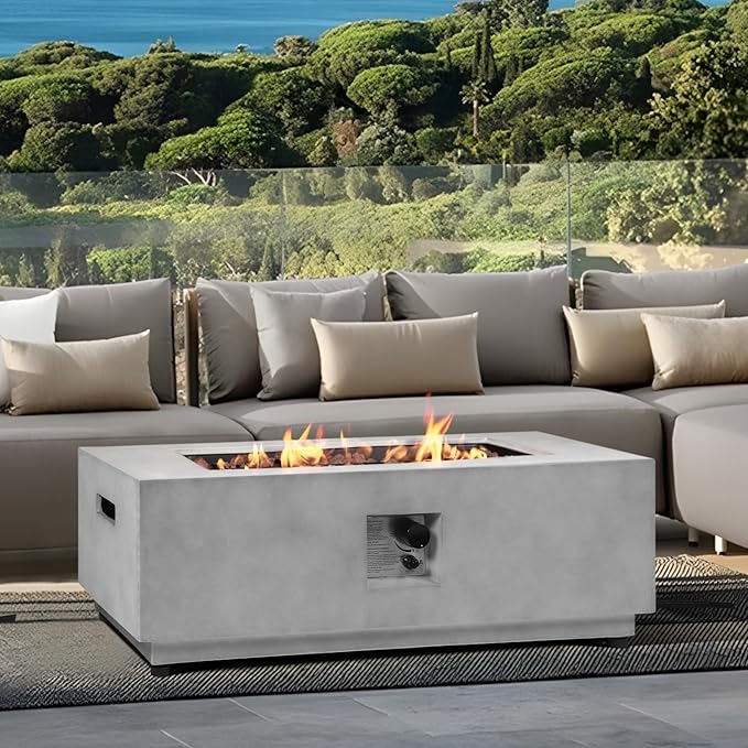 42" Rectangular Propane Fire Pit – 50,000 BTU Fire Table with Rain Cover, Rocks – Backyard Fire Pits Outdoor – Propane Gas Fireplace for Deck or Patio