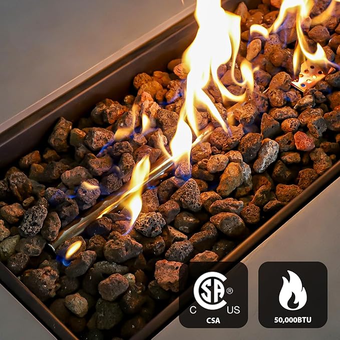 60" Rectangular Propane Fire Pit – 50,000 BTU Fire Pit with Rocks – Backyard Firepits Outdoor – Propane Gas Fireplace for Deck or Patio
