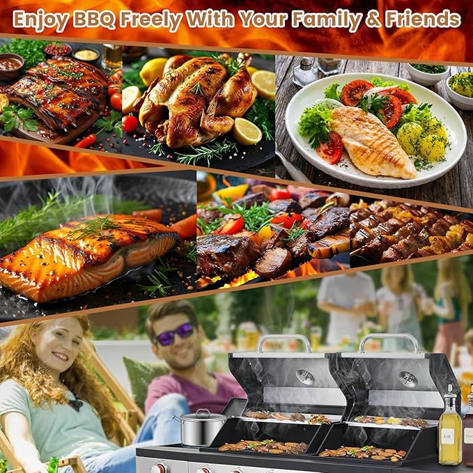 3-Burner Propane Gas BBQ Charcoal Grill Combo with Side Burner, 37230BTU Stainless Steel Barbecue Grill With Enameled Cast Iron Cooking Grids For Outdoor Camping