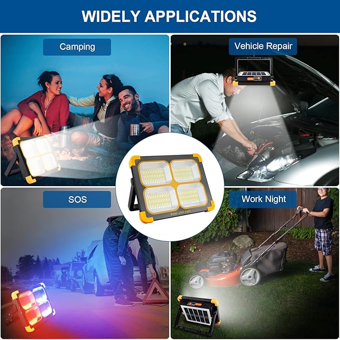 120W Eraylife Rechargeable LED Worklight, 348Leds 10000LM Magnetic Work Light Rechargeable LED Flood Light for Job Site Car Repair Camping, Portable Waterproof Solar Work Light with USB Output