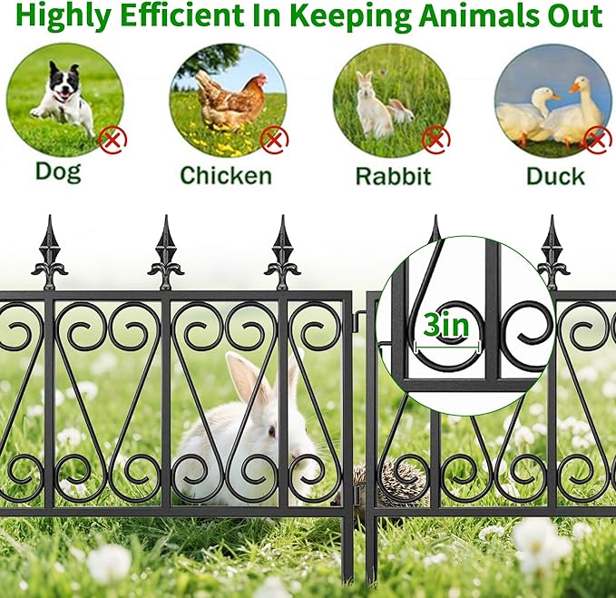 AMAGABELI GARDEN & HOME 5 Panels 24in(H)×10ft(L) Decorative Garden Fences and Borders for Dogs No Dig Metal Garden Edging Border Animal Barrier Fencing for Flower Bed Yard Patio