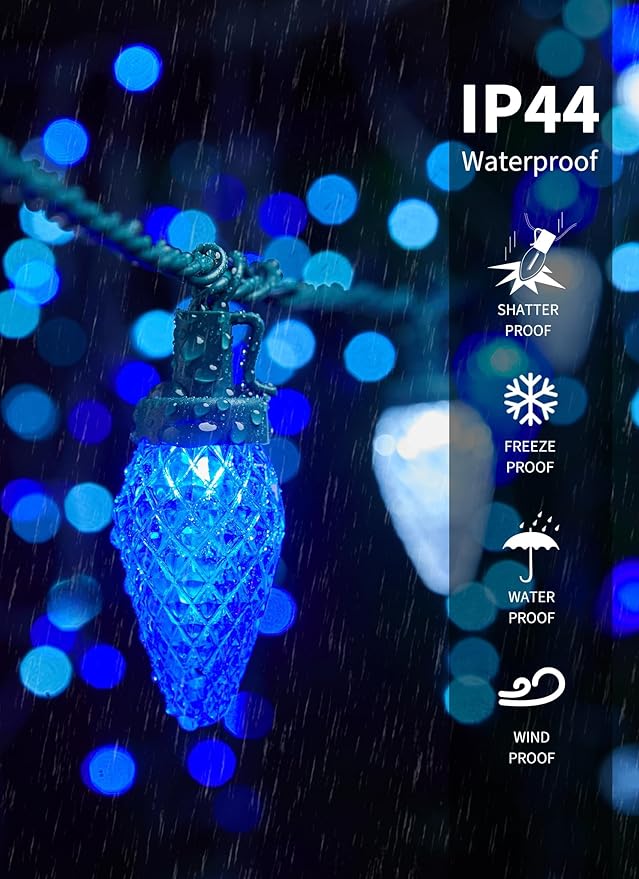 2 Pack C9 LED Christmas String Lights - Each 82ft 100 LED Outdoor String Lights with Timer and 8 Lighting Modes, Plug in Extendable Roofline Lights String for Outside Yard Christmas Holiday Decor