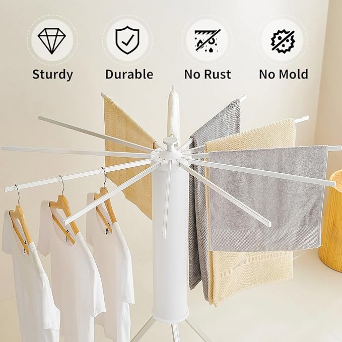 JOOM Tripod Clothes Drying Rack, Garment Rack Portable and Foldable Space Saving Laundry Drying Rack - Drying Rack Clothing Floor Folding Balcony Bedroom Household Aluminum