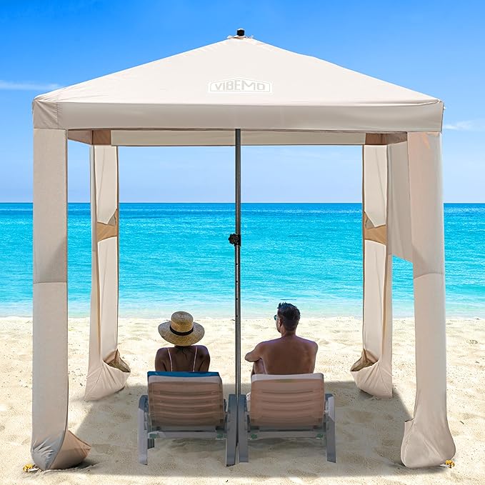 Beach Cabana, 6.2' x 6' Portable Canopy with Side Wall, 4 Adjustable Height, UPF 50+ UV Protection, Easy to Set Up Tent, Waterproof Beach Shelter for Outdoor Patio