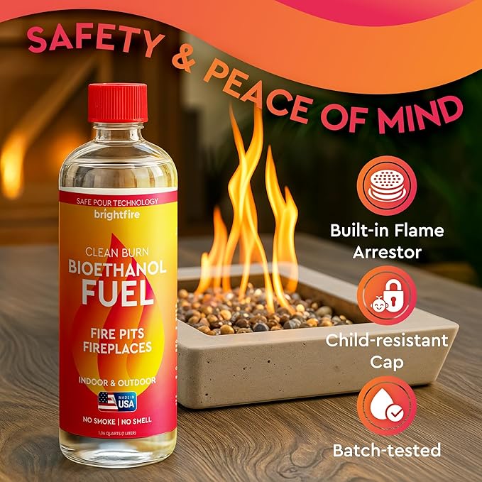 Bio Ethanol Fireplace Fuel 4 x 1L - Clean Burning & Odorless - USA Made Bioethanol Fuel for Tabletop Fire Pit, Fireplaces & Stoves – Indoor & Outdoor Use (4-Pack)