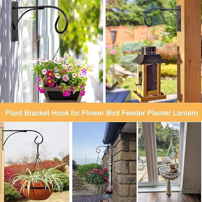 Fashion&cool 2 Pack Plant Hanging Bracket, 11 inch Wall Mount Plant Hanger Outdoor Indoor, Decorative Hanging Plant Bracket Hooks for Planter Flower Bird Feeder Lanterns Wind Chimes with Screws (2)