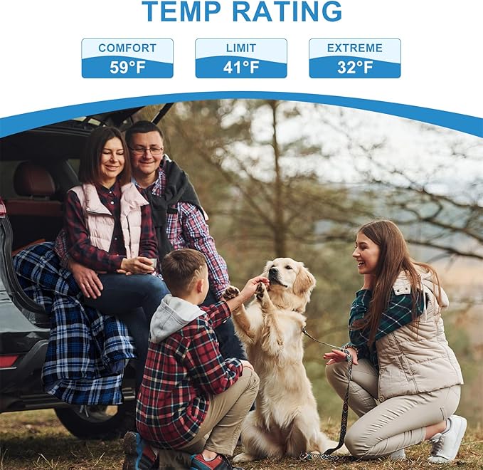 AGEMORE Cotton Flannel Double Sleeping Bag for Camping, Backpacking Or Hiking. Queen Size 2 Person Waterproof Sleeping Bag for Adults Or Teens. Lightweight with Compression Sack