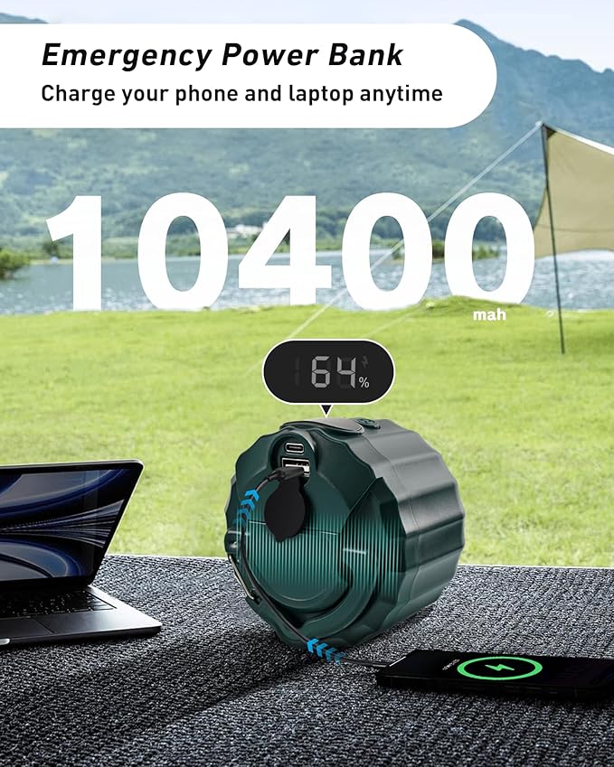 DUKUSEEK Portable Ceiling Fans with Remote Control, Power Bank, USB Battery Operated Camping Fan with Hanging Hook for Canopy Tents, Emergency Survival