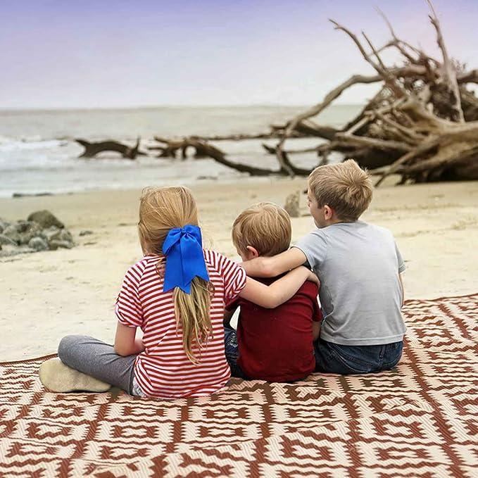 8x12 Brown & Tan Outdoor RV Mat with Carry Bag – Extra Thick 5mm Recycled Poly Rug – Waterproof, Reversible, Heavy-Duty – Premium Camping Mat for Patio, Deck (8' x 12', Brown Diamond)