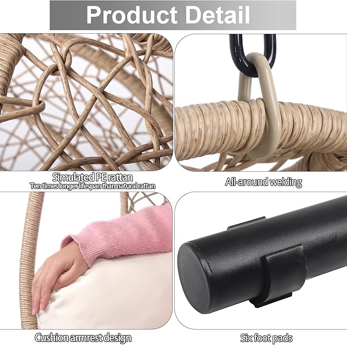 Hanging Egg Chair with Stand - Egg Swing Chair Outdoor Indoor Patio Wicker Chair Swing Hammock Egg Chairs 400lbs Capacity for Outside Patio, Bedroom, Garden and Balcony (Beige-nest, 2P)