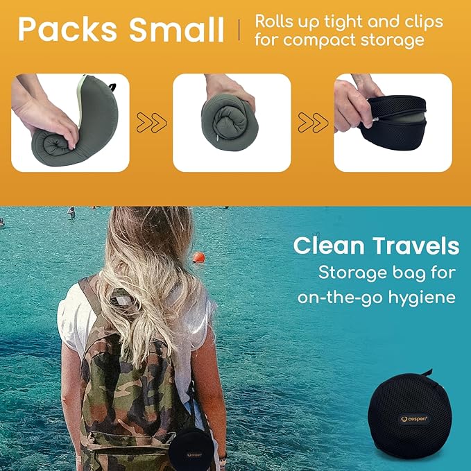 Cesperi® Travel Neck Pillow for Airplanes, Ergonomic Design, Airplane Neck Pillow with Memory Foam, Travel Essentials for Flights, Car Rides, and Home Rest, M Size, 130-200LB (Avocado Green)