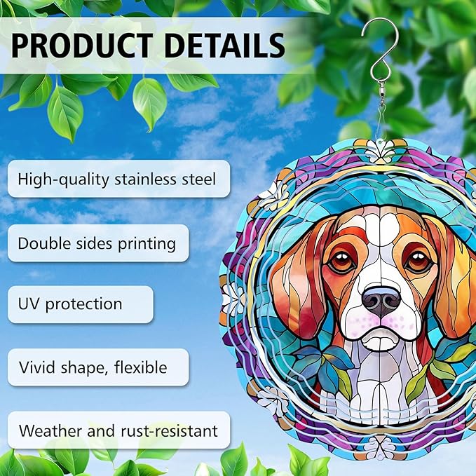 Beagle Yard and Garden Wind Spinner, Unique 3D Hanging Beagle Wind Spinner
