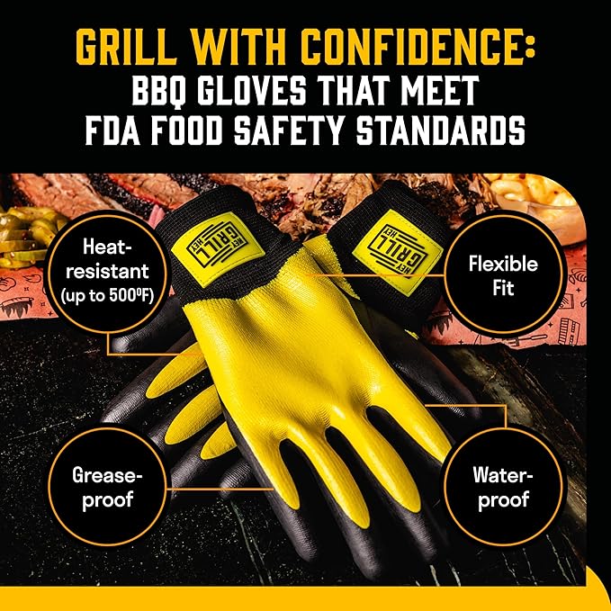 Hey Grill Hey Pitmaster Gloves | BBQ Gloves | Heat Protection up to 500°F or 260°C | High Temp Resistance | Fireproof Glove for Grilling Smoking Barbecue | Washable Mitts | Waterproof | Size - Medium