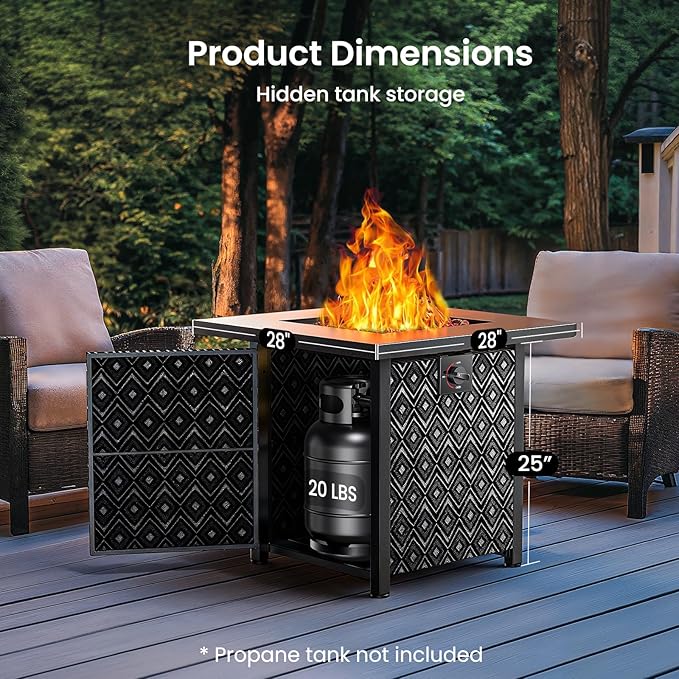 Ciays Propane Fire Pit, 28” Gas Fire Table with Texteline Pattern, 50,000 BTU Steel Fire Table for Patio, Garden, & Backyard, 2-in-1 Gas Fire Pit with Removable Lid, CSA-Certified, Black