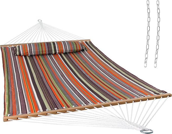 Sunnydaze Quilted Outdoor Hammock with Spreader Bars - Heavy-Duty 450-Pound Capacity Double Hammock for Outside - Canyon Sunset