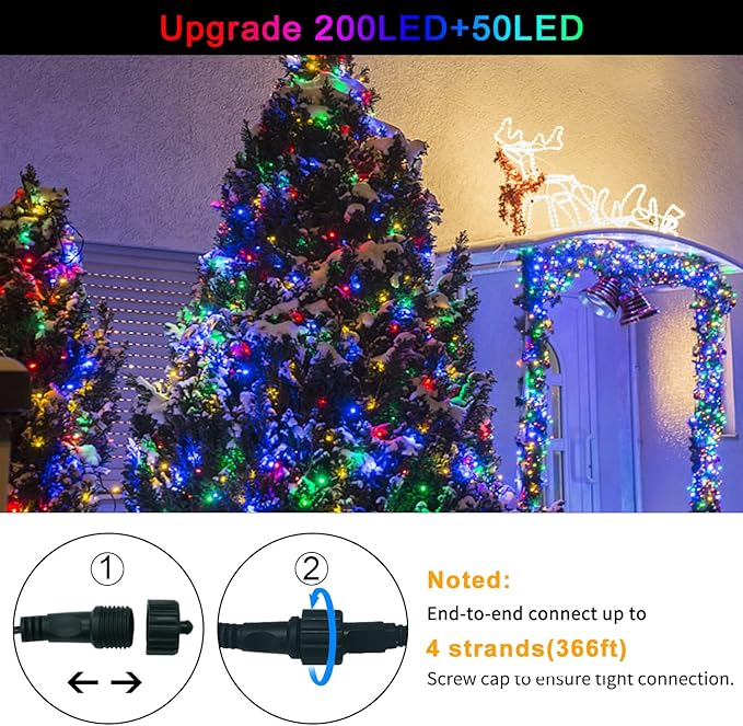 JMEXSUSS 250 LED White and Multicolor Christmas String Lights Indoor Outdoor Waterproof for Garden Patio Party Halloween Christmas Decorations