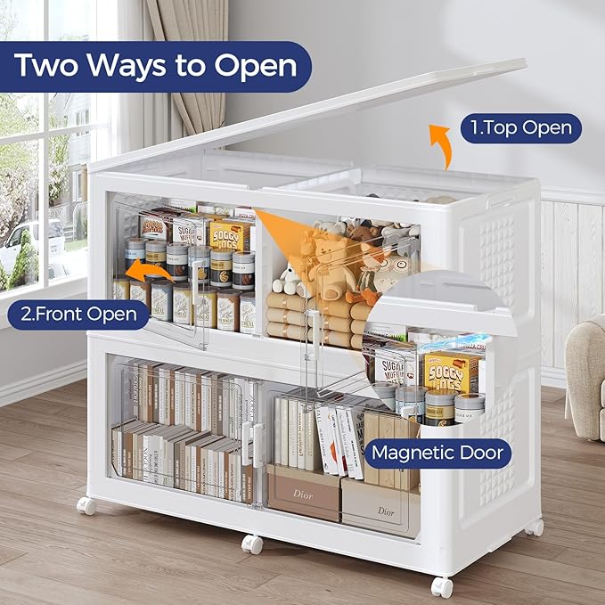 120GAL Extra Large Storage Bins with Lid, 480Qt Stackable Closet Organizers and Drawers, Collapsible Storage Bins with Wheels, Folding Storages Cabinet for Home Bedroom Office, 3Pack White