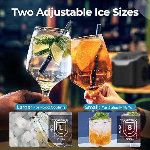 Countertop Ice Maker Machine, 8 Ice Cubes in 6 mins, 26lb/Day Ice with 2 Sizes- Portable Mini, Energy Saving & Basket/Scoop for Home/Party/Travel/Camping/Bar,White